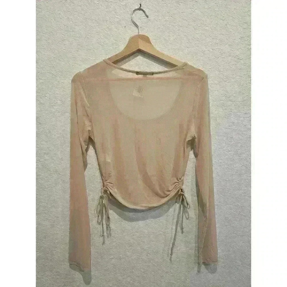 Nwt. Nude Mesh Top with cinched side for crop top look. Long Sleeve. Large size. - Picture 3 of 3